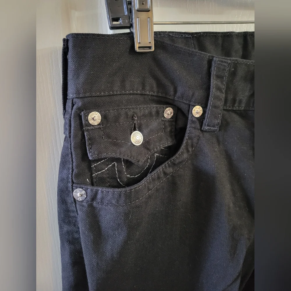 True Religion Section Straight Leg Jeans with Flap Pockets Black Size 32 Waist